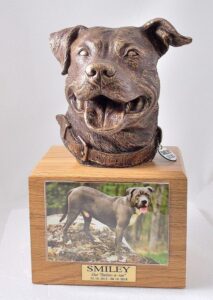 Pitbull Dog Oak Memorial Urn