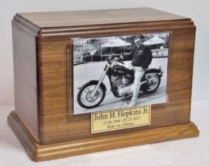 Walnut Wood Urn w/Photo Frame