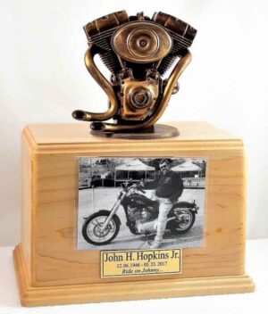 Bronze Motorcycle Urn Maple Version