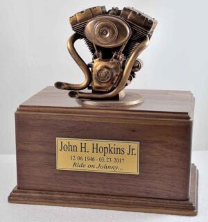Bronze Motorcycle Urn Walnut Version