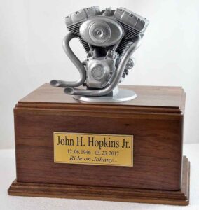 Silver Motorcycle Urn – Walnut Edition Memorial Tribute